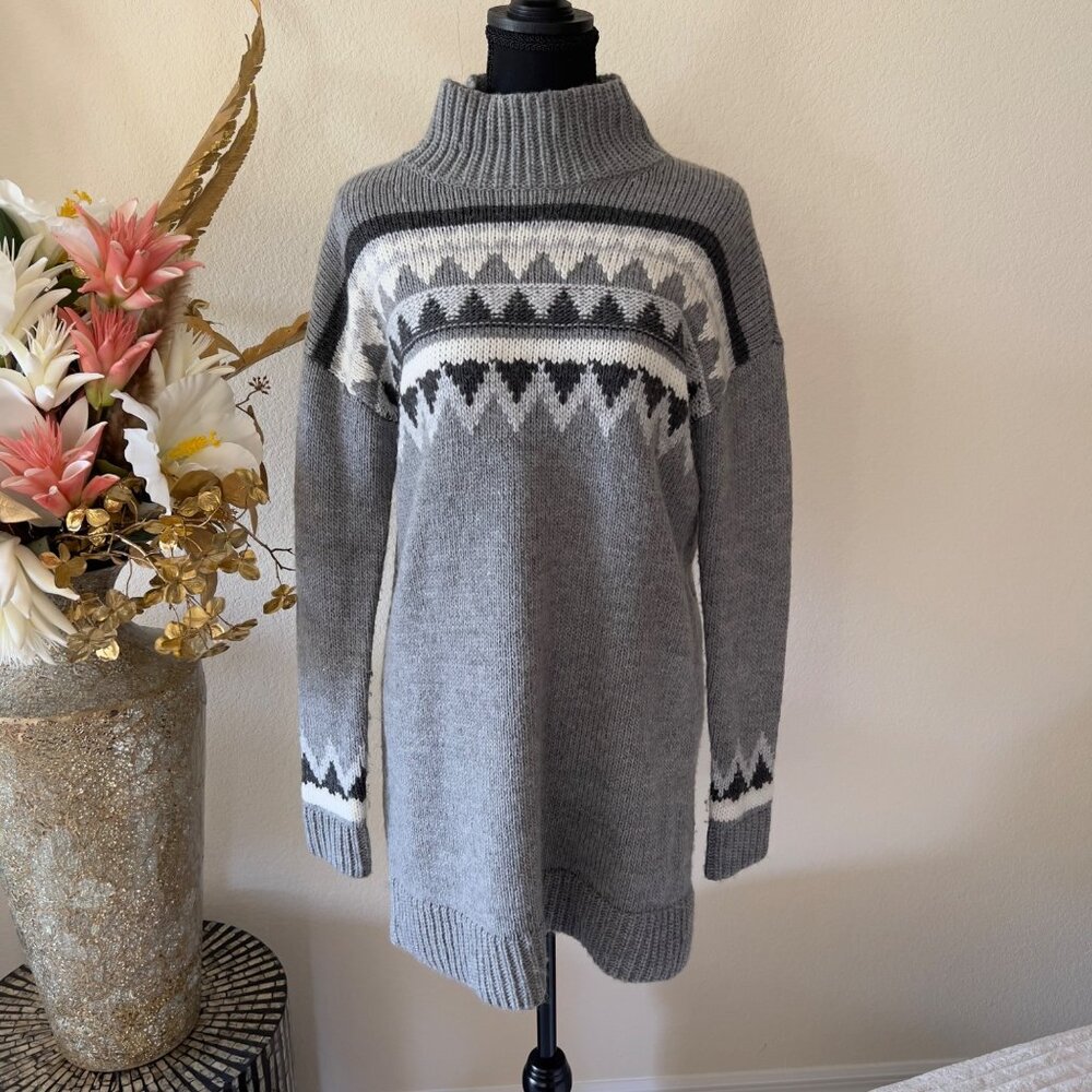 American Eagle Wool Blend Fair Isle Turtleneck Knit Gray Sweater Dress Medium